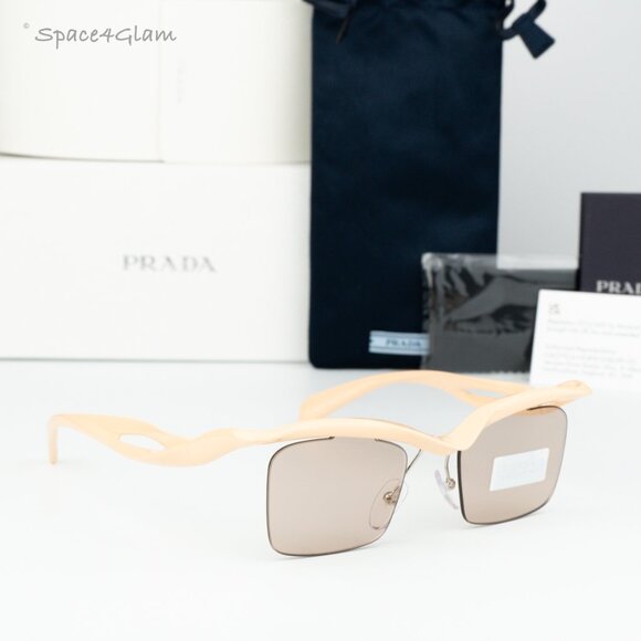 BRAND NEW Prada PRA15S 18Q4I2 Peach Brown Rectangle Unisex Sunglasses 0PR A15S - Picture 3 of 8